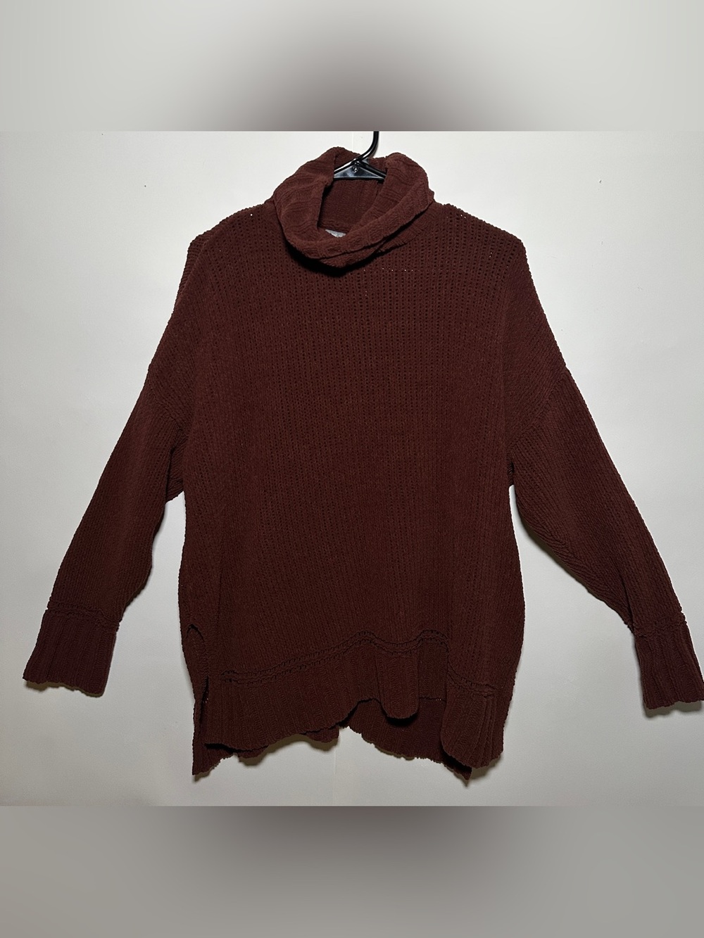 Aerie Womens Brown Chenille Side Slit Turtleneck Oversized Sweater Size S